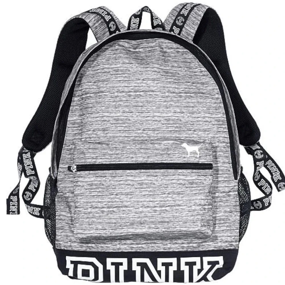 Victorias Secret PINK Gray Marl Logo School Backpack Bag
